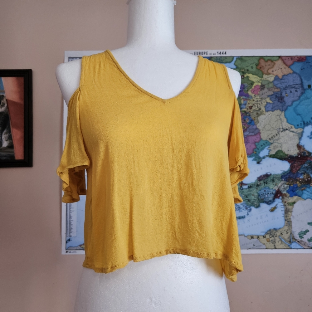 Mustard Yellow Contemporary Open Shoulder Top